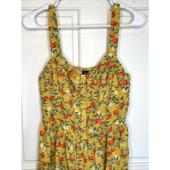 Wild Fable Women's Boho Citrus Sleeveless Romper Sz L Retro Pinup Flowy Smocking - Picture 2 of 13